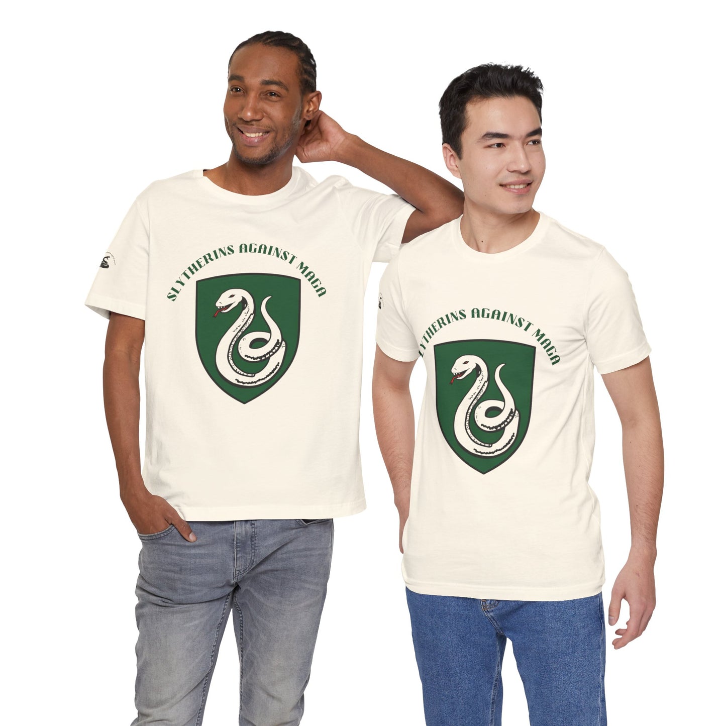 Slytherins Against MAGA T-Shirt — Green Snake Shield Tee