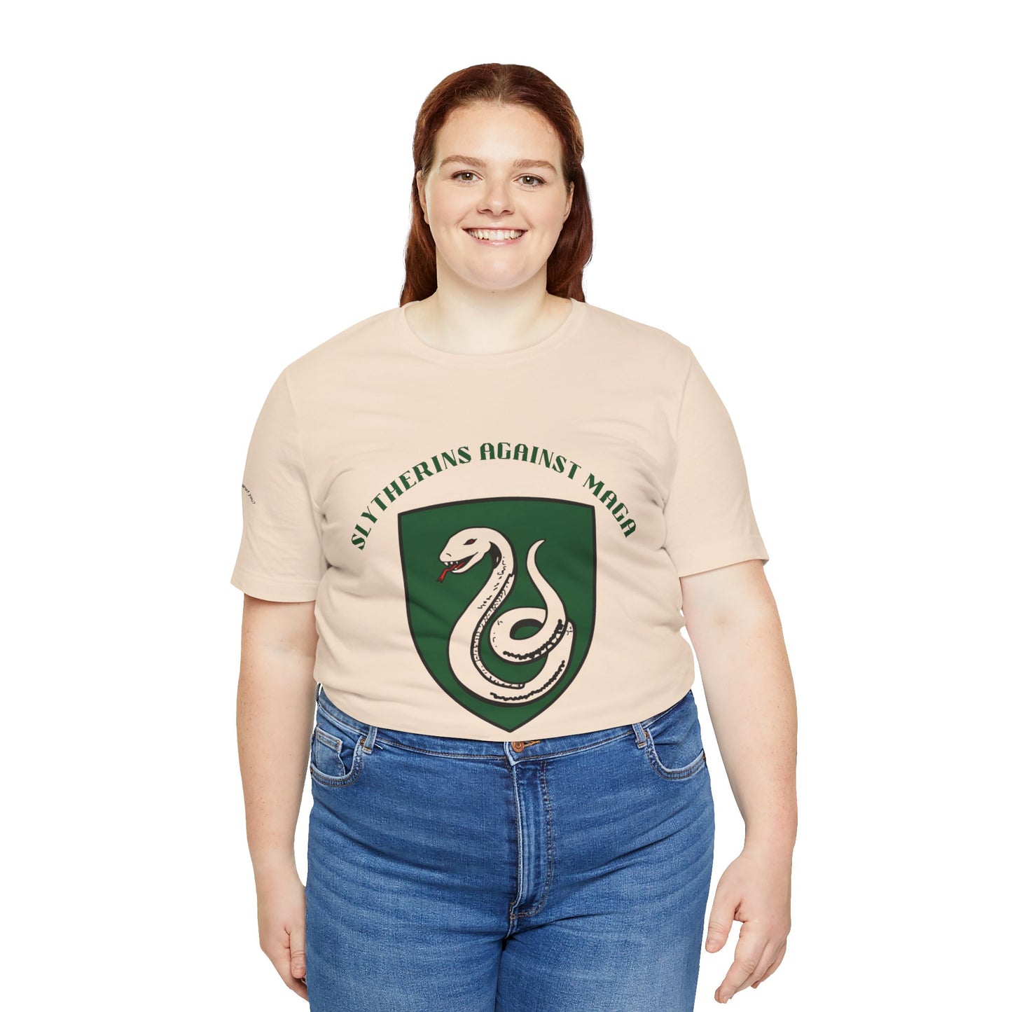Slytherins Against MAGA T-Shirt — Green Snake Shield Tee
