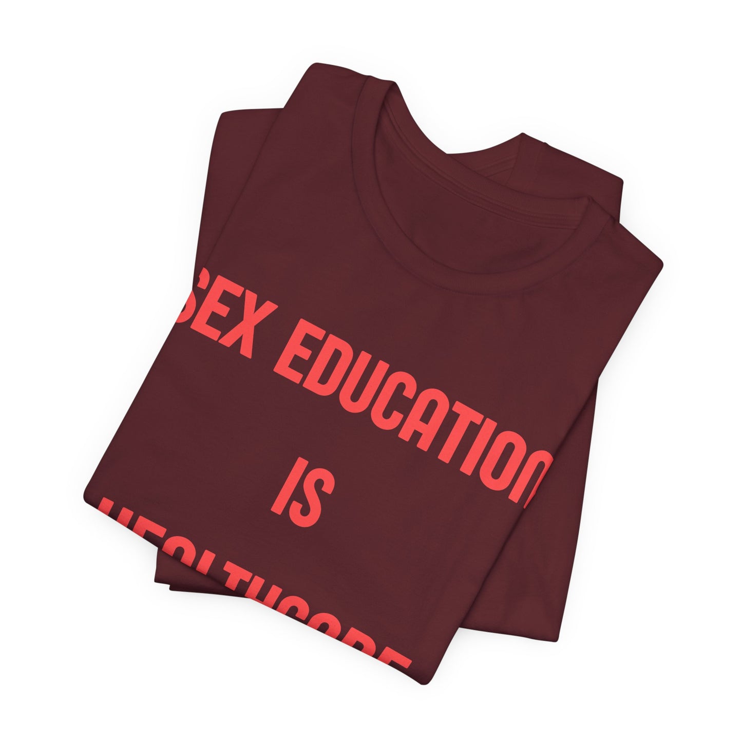 Sex Education Is Healthcare T-Shirt — “Bodies Exist. Kids Have Questions. Grow Up.” Mustard Tee