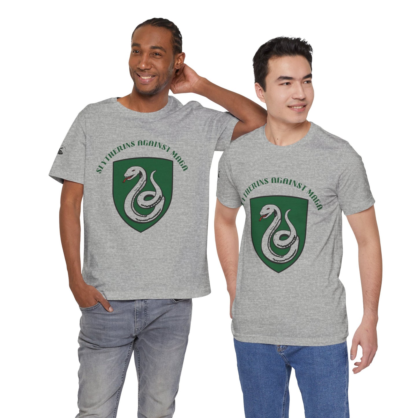 Slytherins Against MAGA T-Shirt — Green Snake Shield Tee