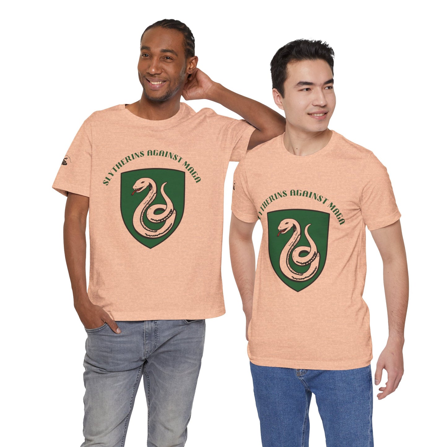 Slytherins Against MAGA T-Shirt — Green Snake Shield Tee