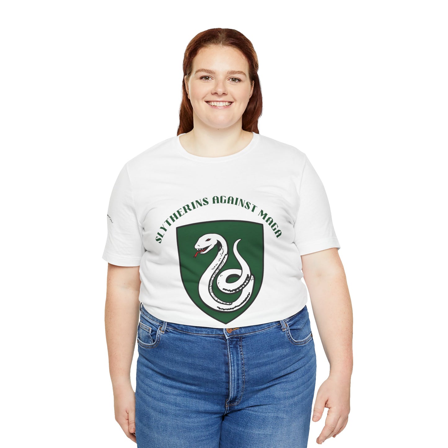 Slytherins Against MAGA T-Shirt — Green Snake Shield Tee