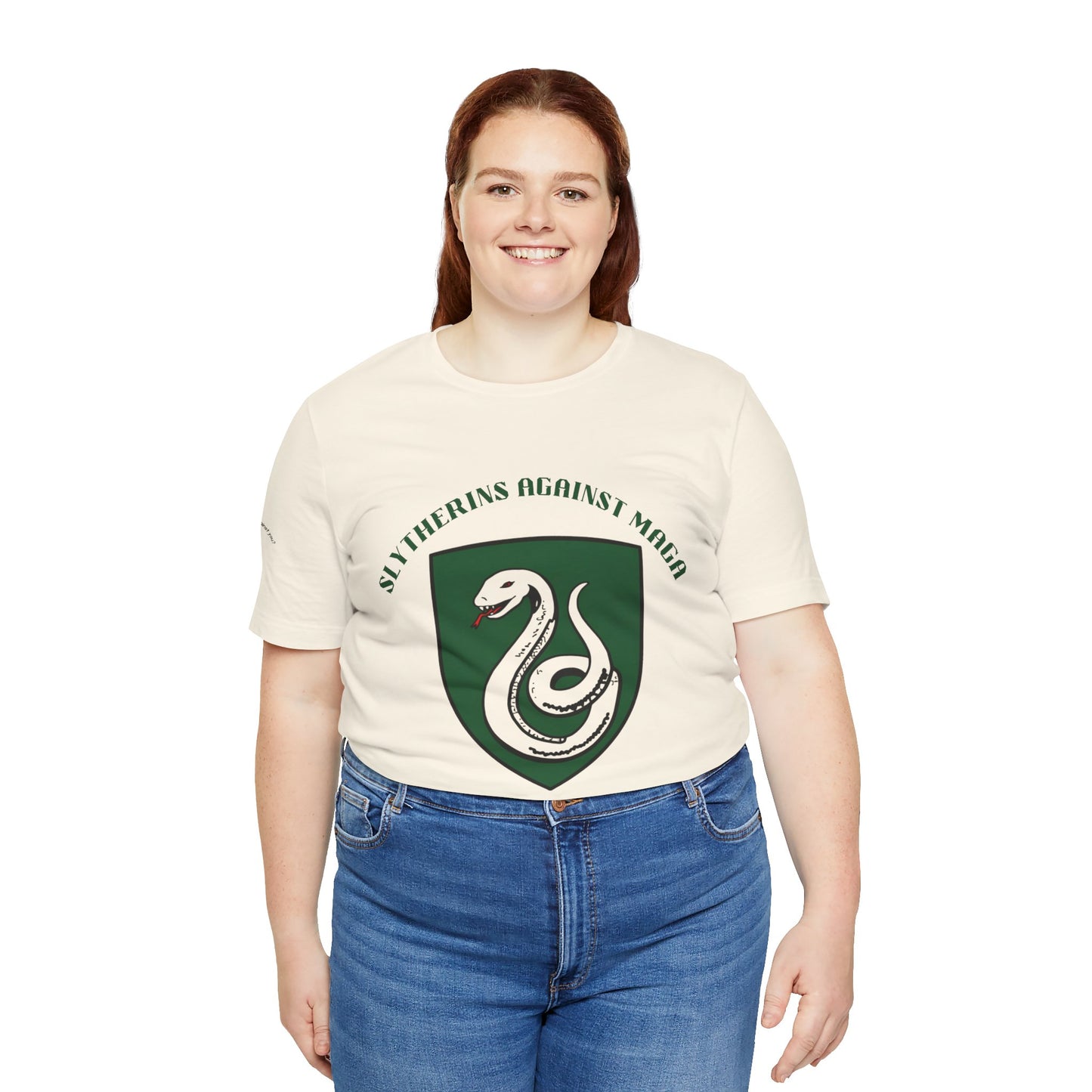 Slytherins Against MAGA T-Shirt — Green Snake Shield Tee