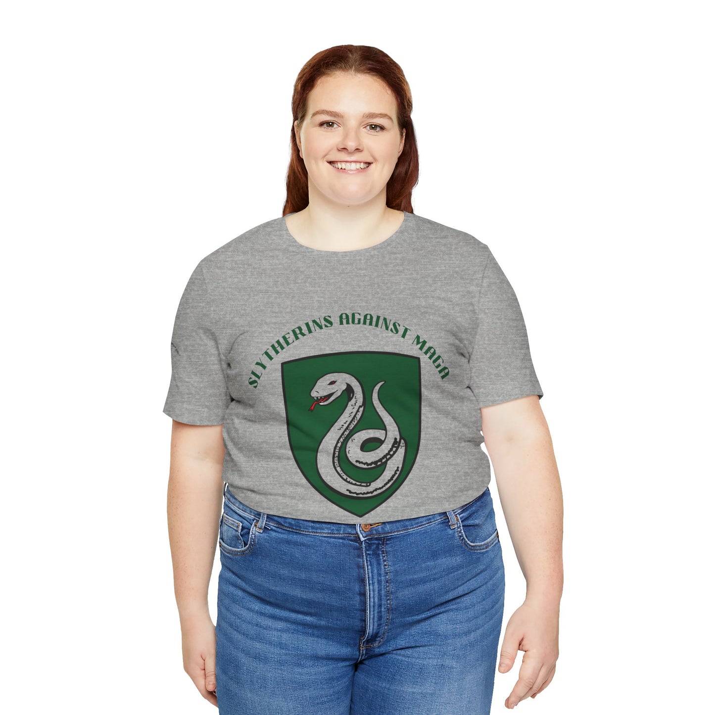 Slytherins Against MAGA T-Shirt — Green Snake Shield Tee