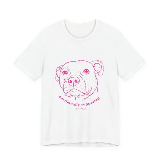 Emotionally Supported Dog T-Shirt — Pink Pit Bull Illustration Tee