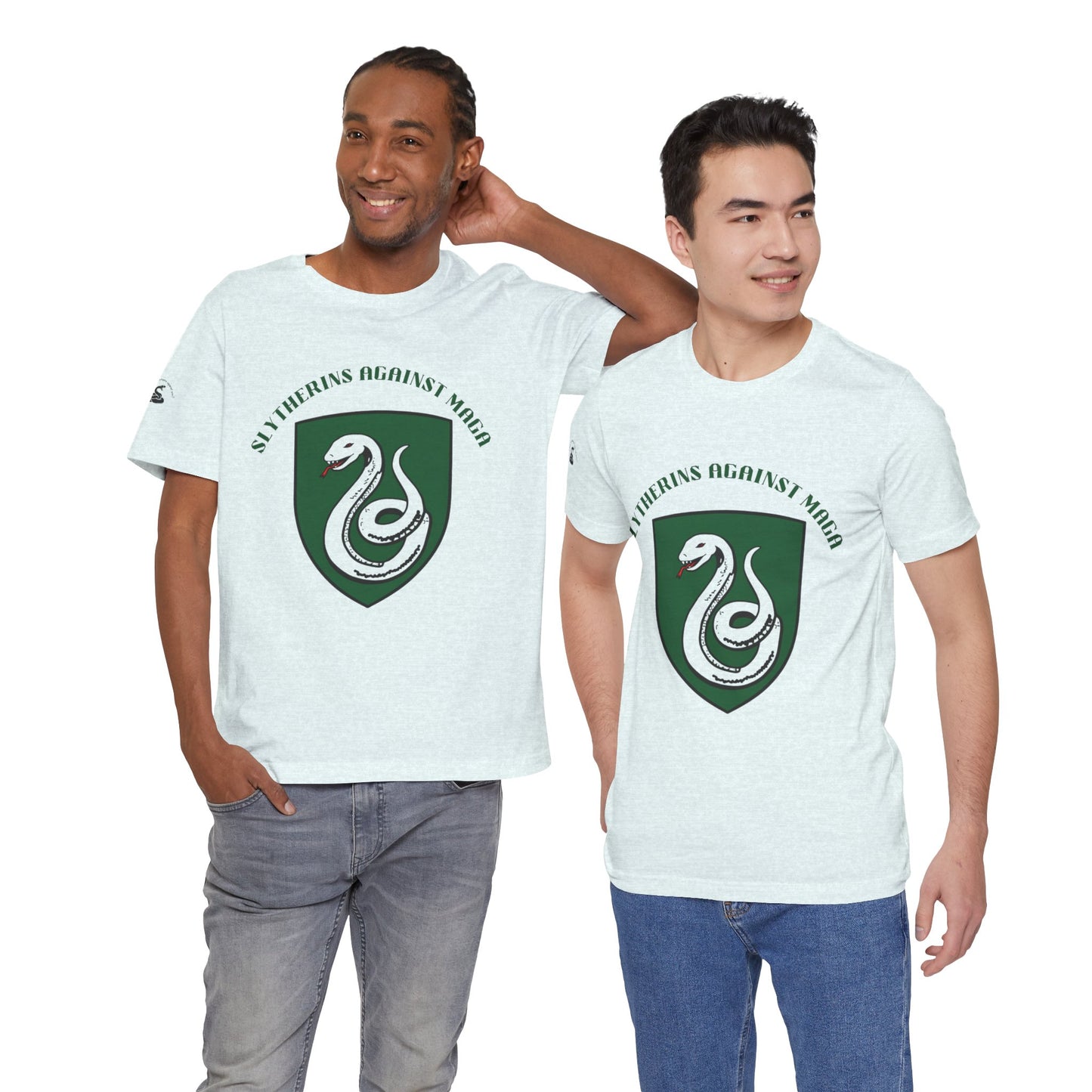 Slytherins Against MAGA T-Shirt — Green Snake Shield Tee
