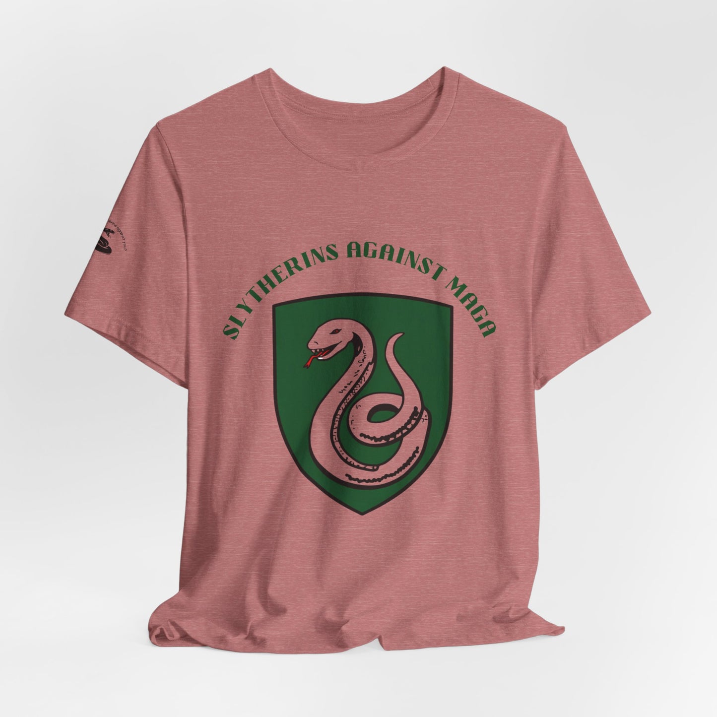 Slytherins Against MAGA T-Shirt — Green Snake Shield Tee