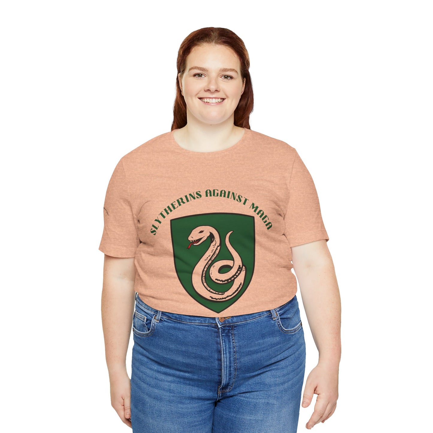 Slytherins Against MAGA T-Shirt — Green Snake Shield Tee