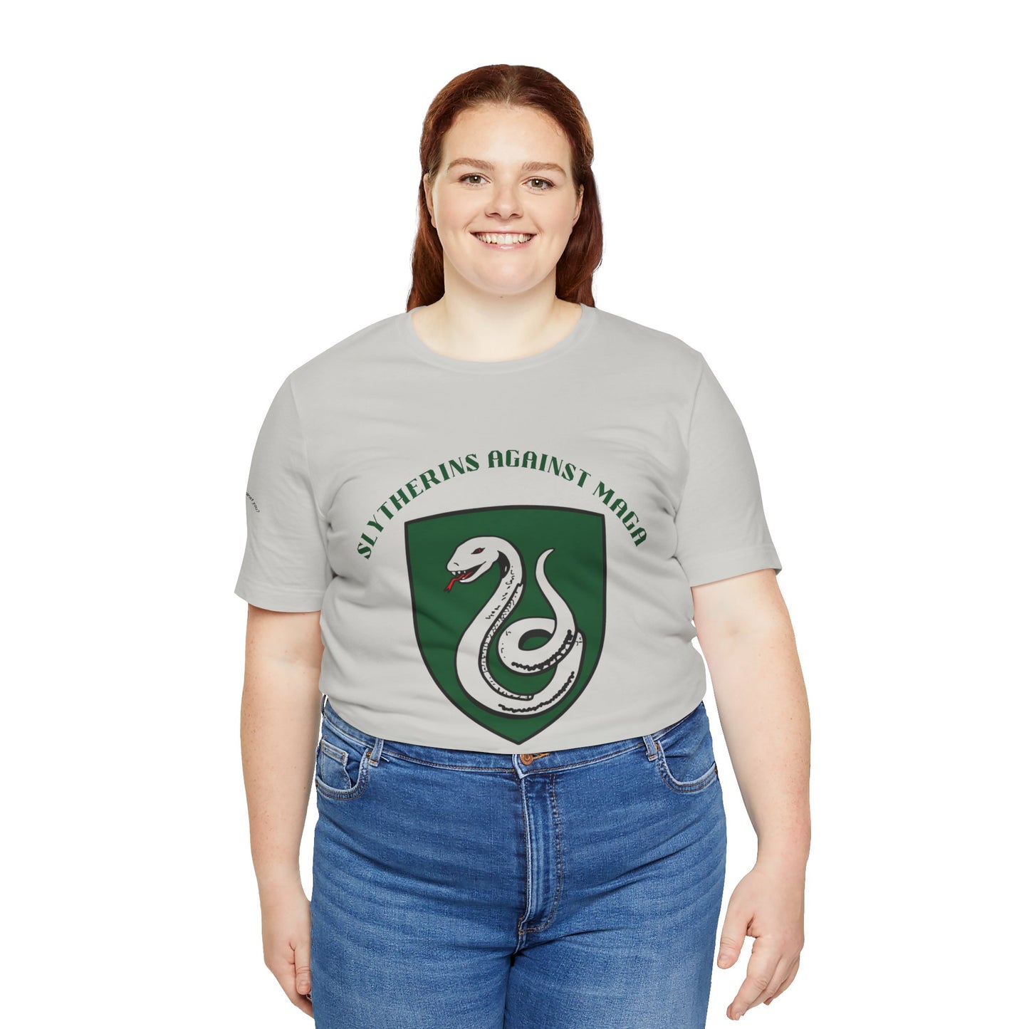 Slytherins Against MAGA T-Shirt — Green Snake Shield Tee
