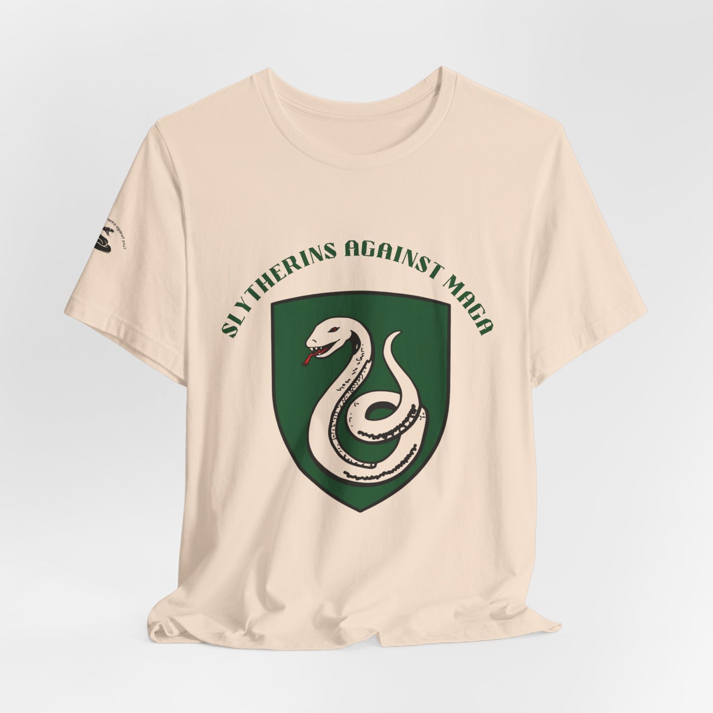 Slytherins Against MAGA T-Shirt — Green Snake Shield Tee
