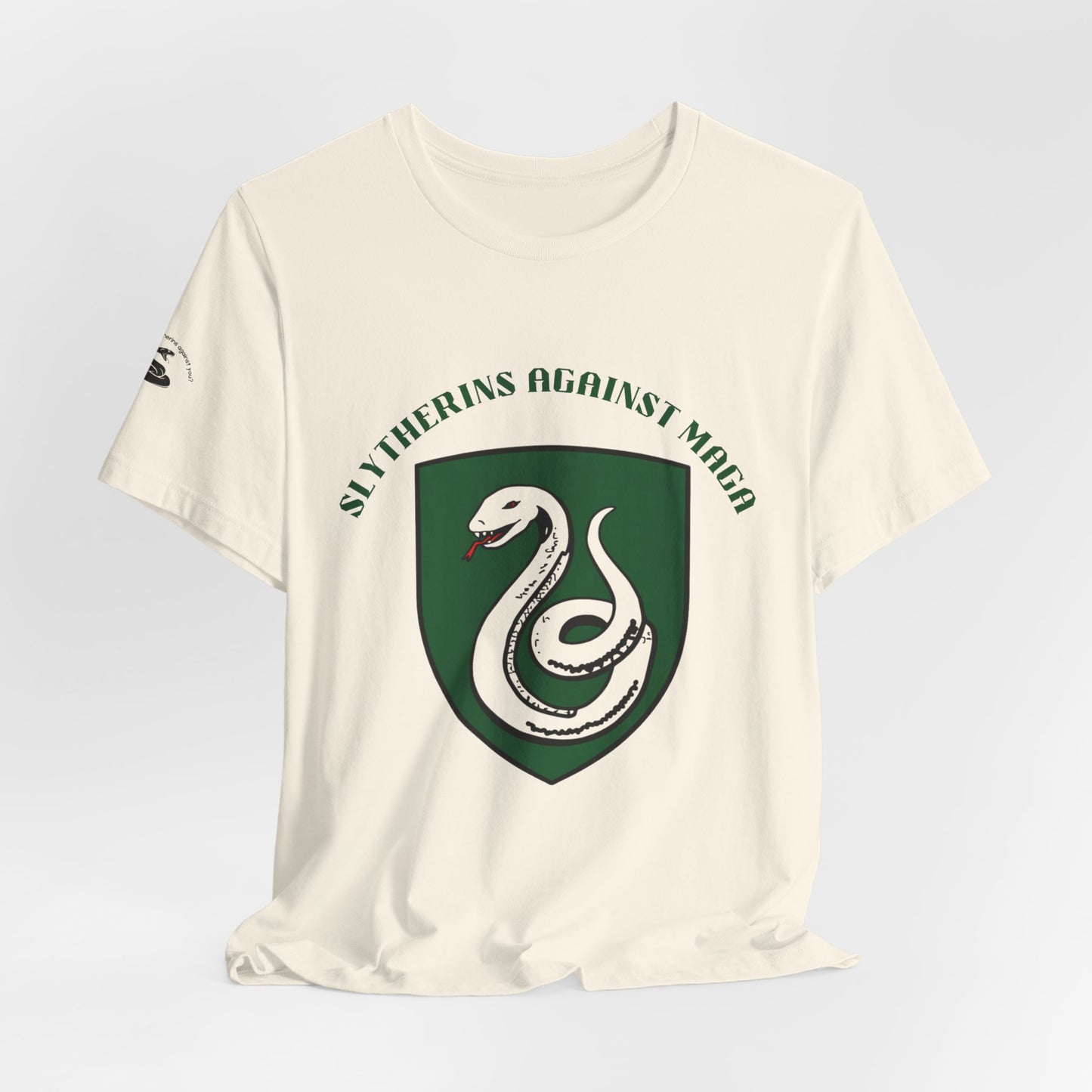 Slytherins Against MAGA T-Shirt — Green Snake Shield Tee