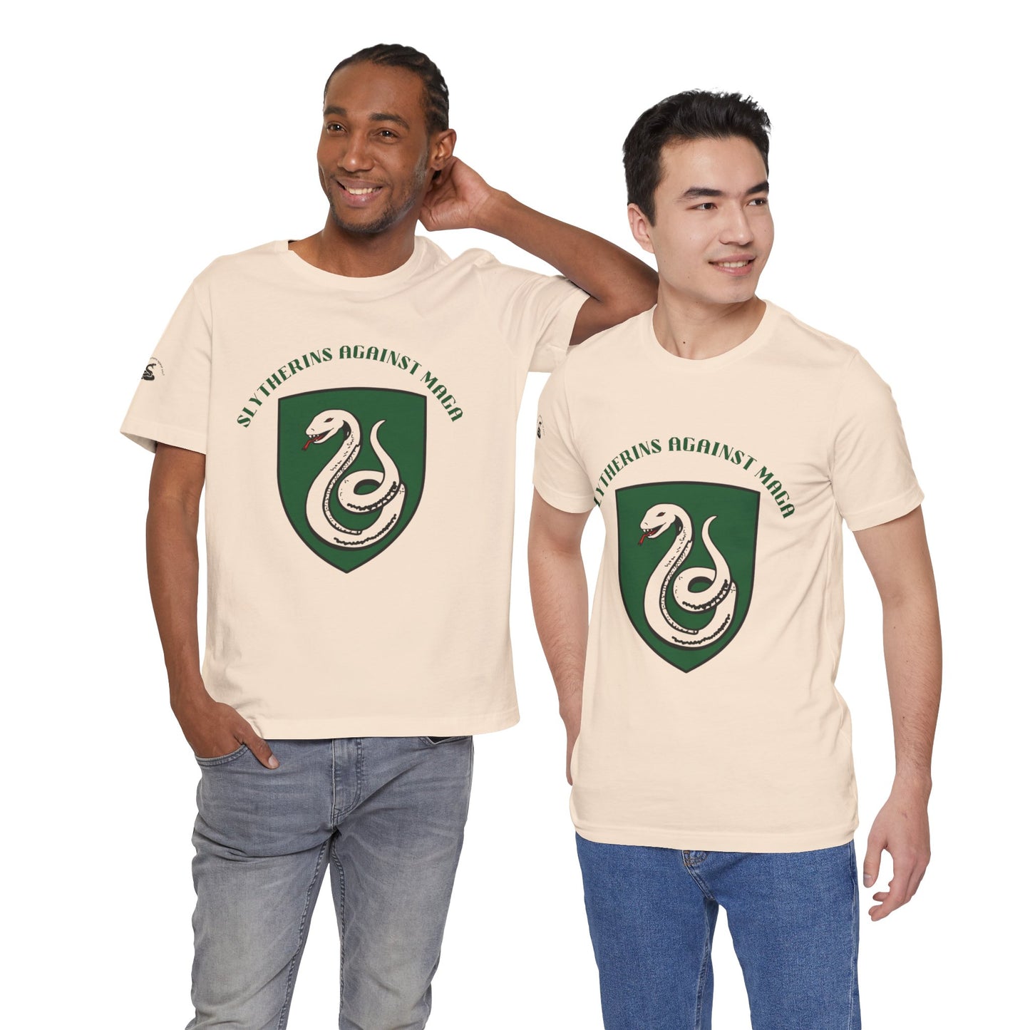 Slytherins Against MAGA T-Shirt — Green Snake Shield Tee