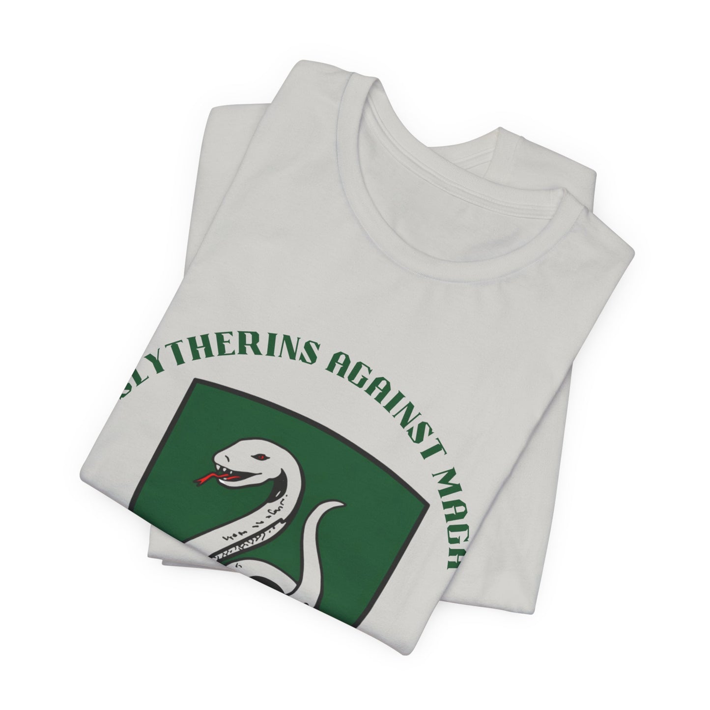 Slytherins Against MAGA T-Shirt — Green Snake Shield Tee