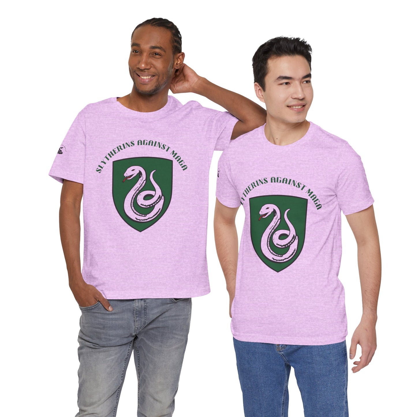 Slytherins Against MAGA T-Shirt — Green Snake Shield Tee