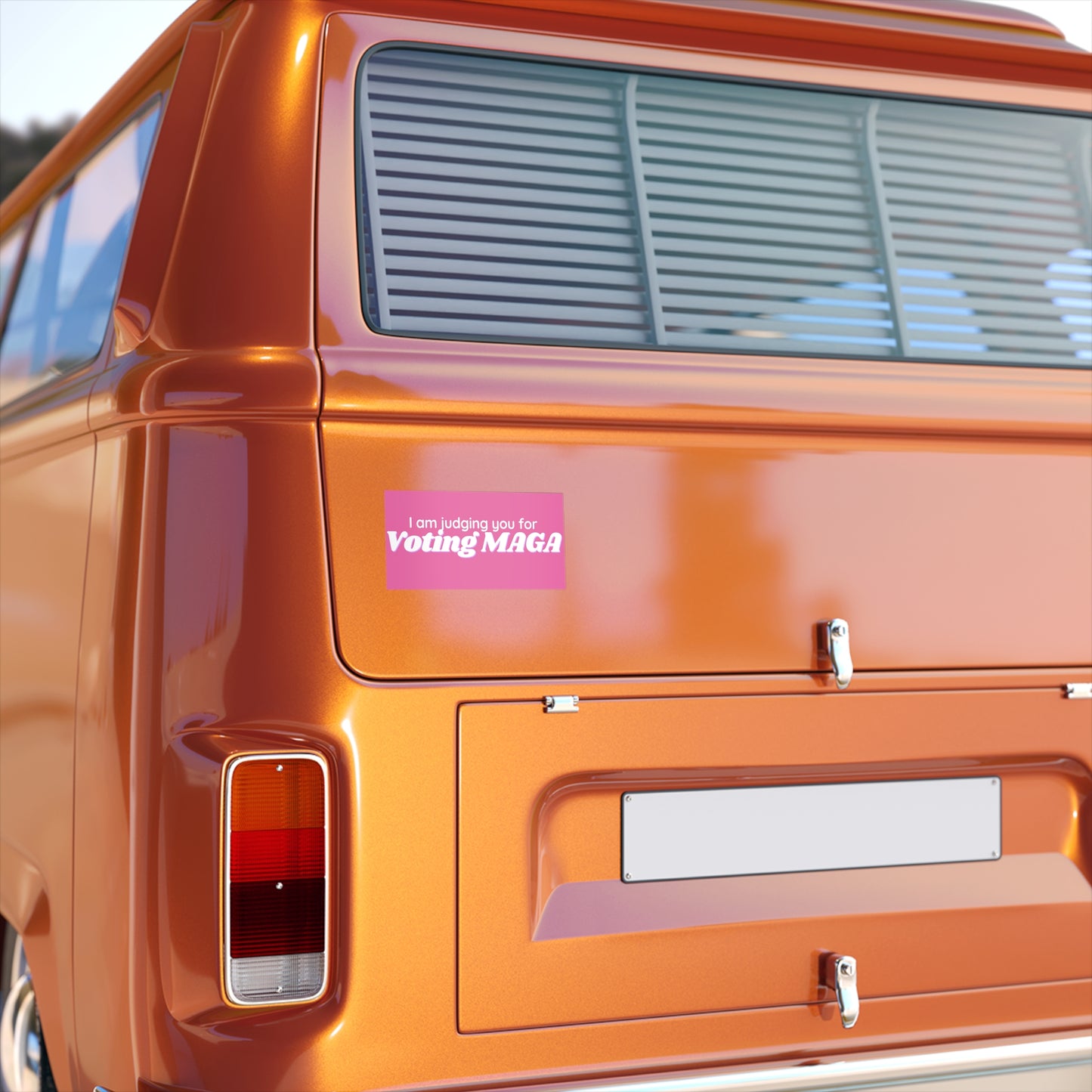 Bumper Sticker — “I am judging you for Voting MAGA” Pink Political Decal