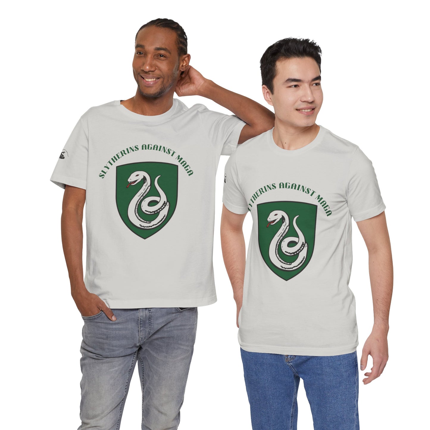 Slytherins Against MAGA T-Shirt — Green Snake Shield Tee
