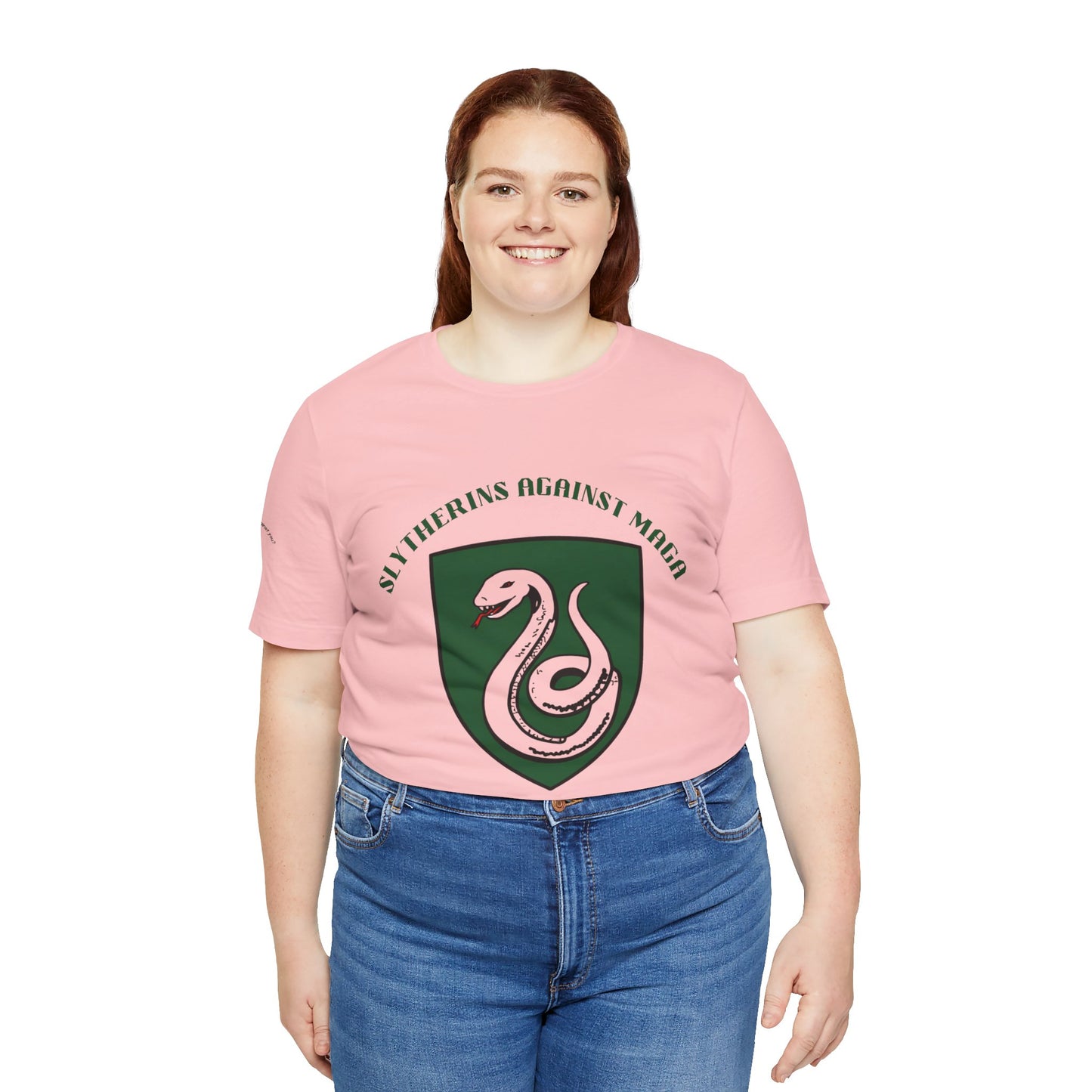 Slytherins Against MAGA T-Shirt — Green Snake Shield Tee