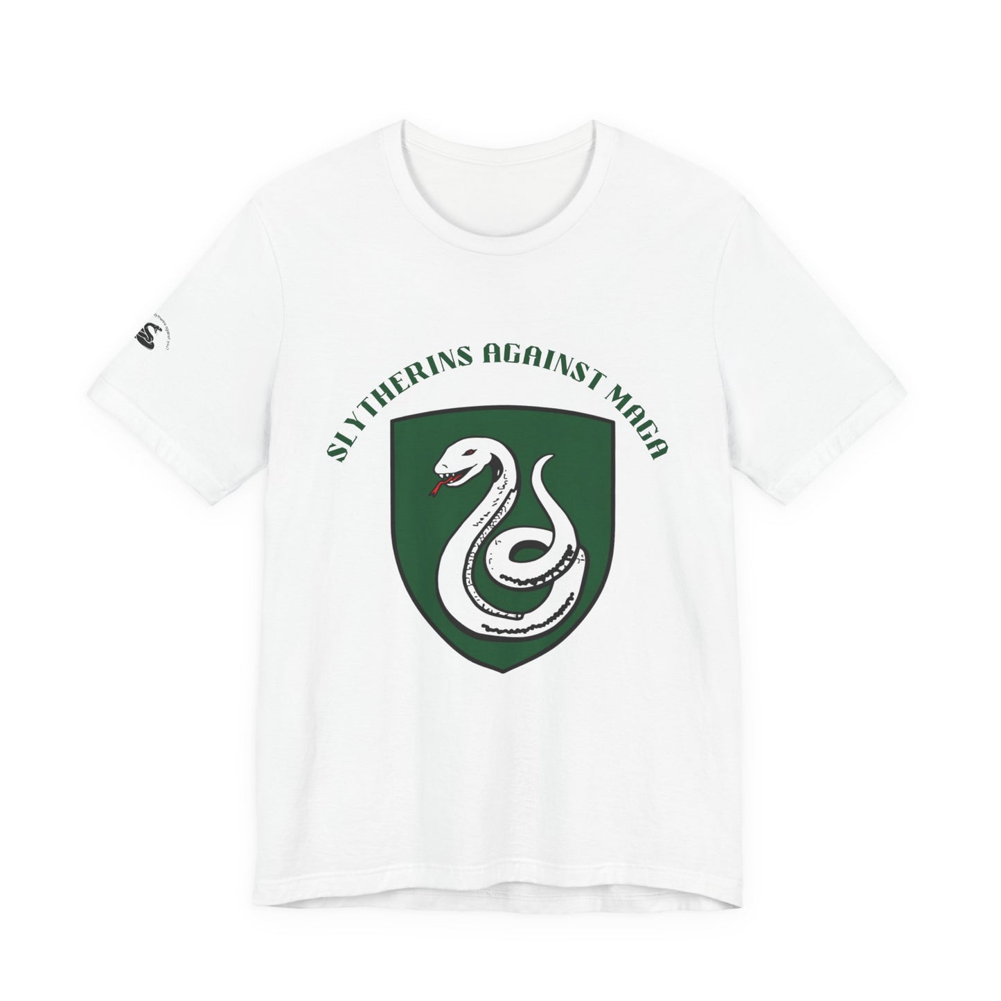 Slytherins Against MAGA T-Shirt — Green Snake Shield Tee