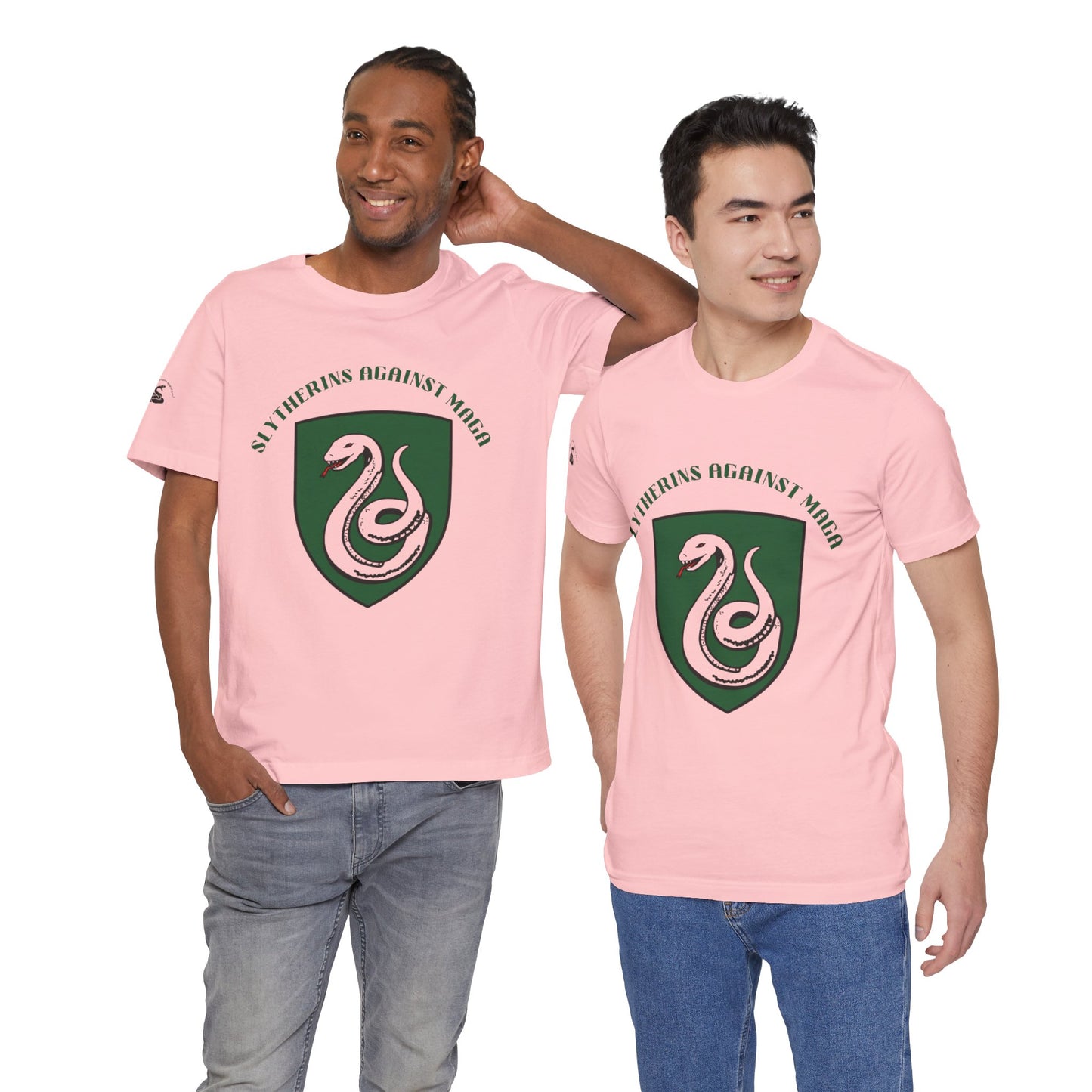 Slytherins Against MAGA T-Shirt — Green Snake Shield Tee