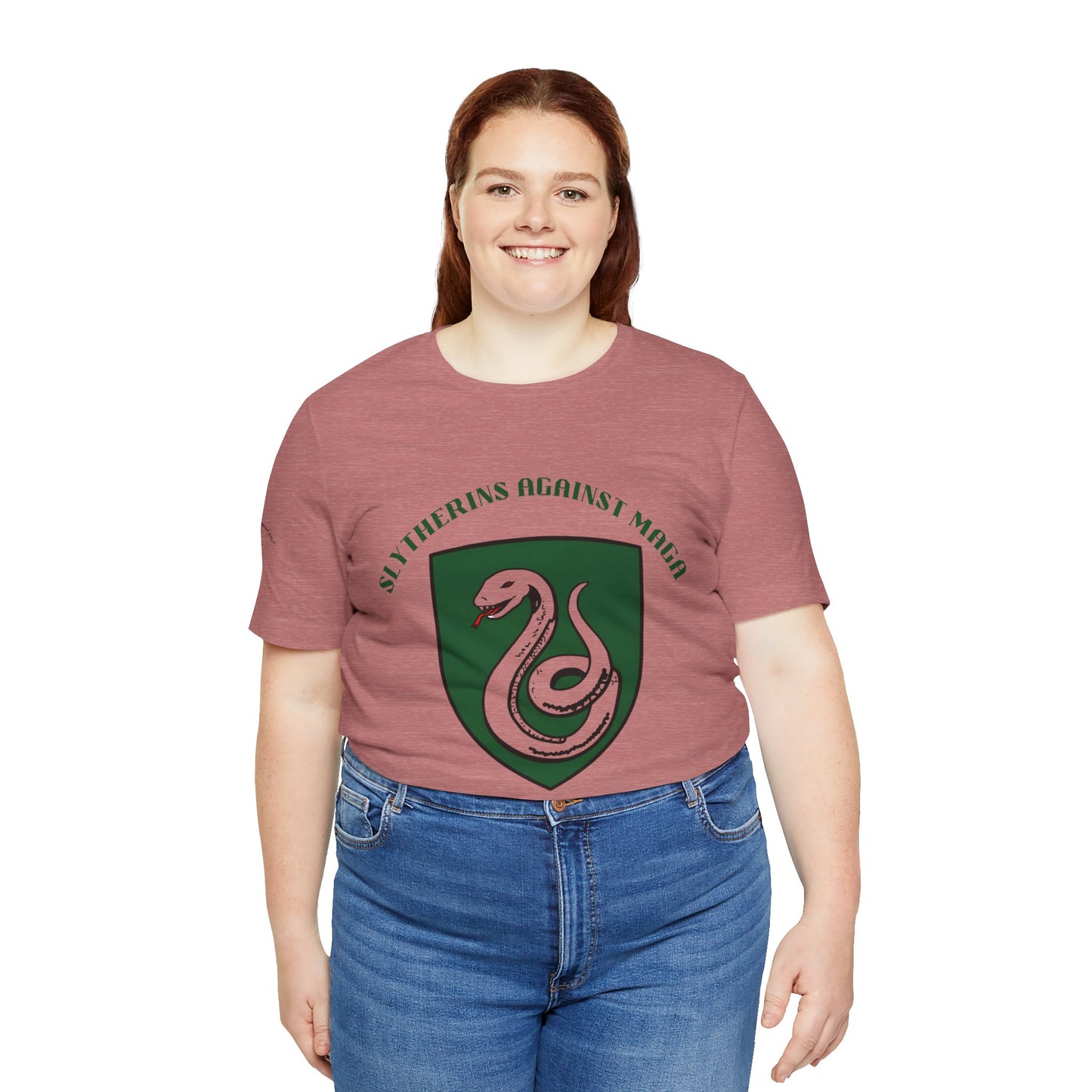 Slytherins Against MAGA T-Shirt — Green Snake Shield Tee
