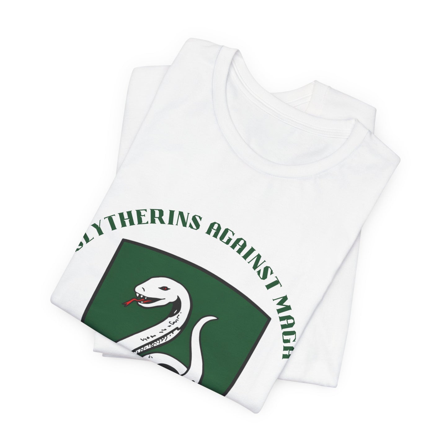 Slytherins Against MAGA T-Shirt — Green Snake Shield Tee