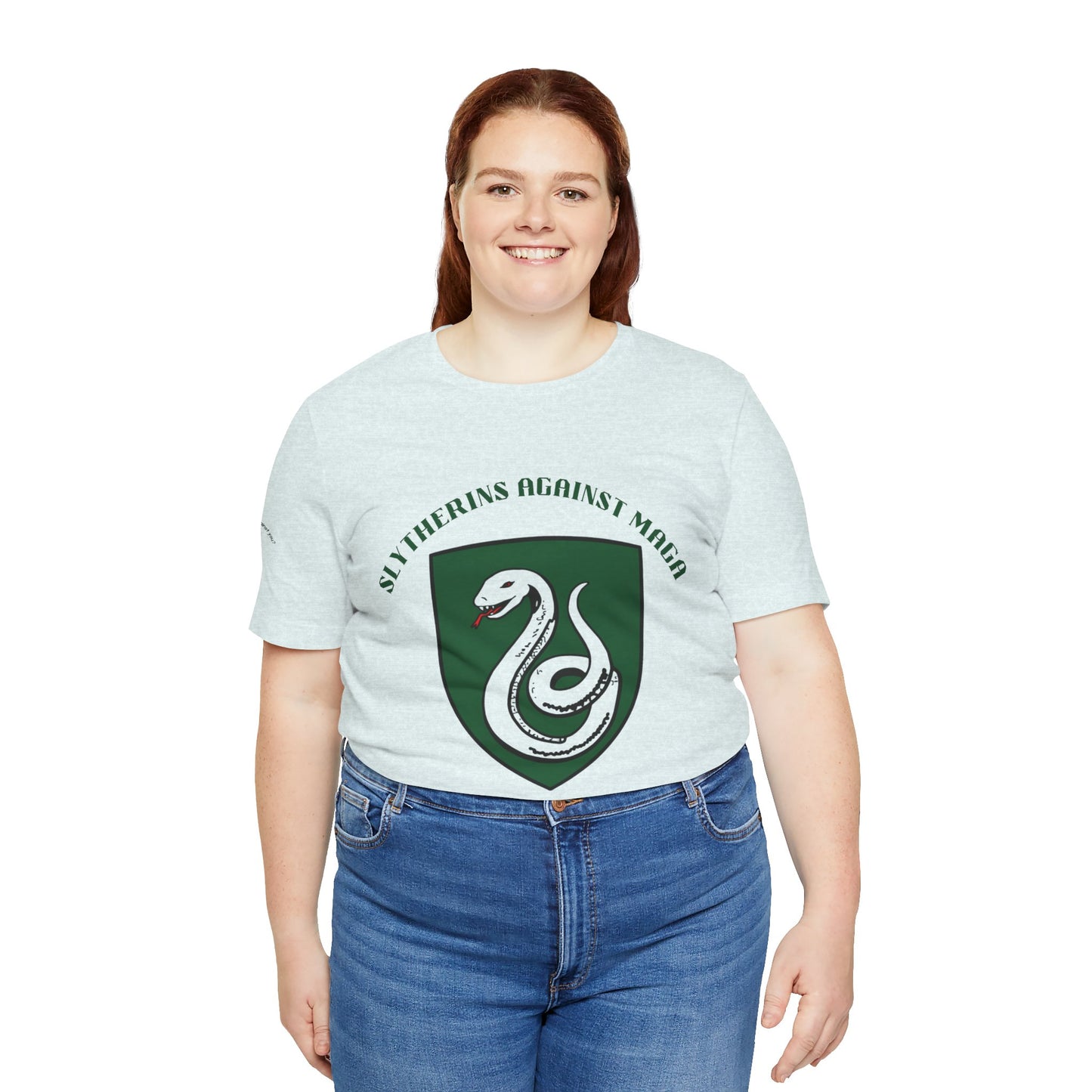 Slytherins Against MAGA T-Shirt — Green Snake Shield Tee