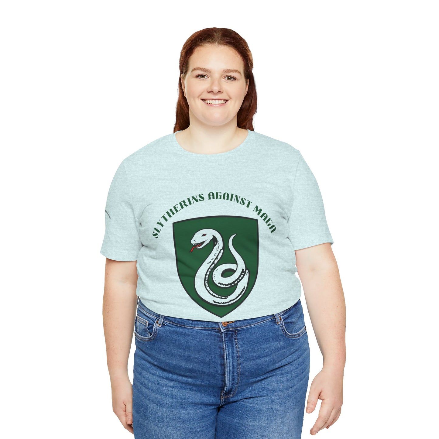 Slytherins Against MAGA T-Shirt — Green Snake Shield Tee